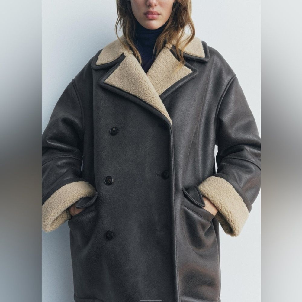 RRP US$159 Zara faux shearling double faced coat NWT S