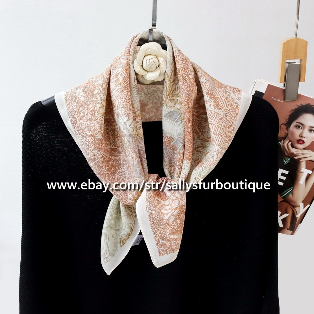 Sallys Boutique 100% Chiffon Silk Bandanna Garden Print Hair Necktie Scarf 68cm