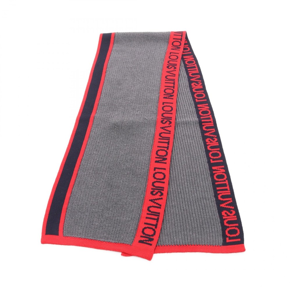 LOUIS VUITTON LV Generation Scarf M71255 Wool Gray Red Navy Pre-Owned Men