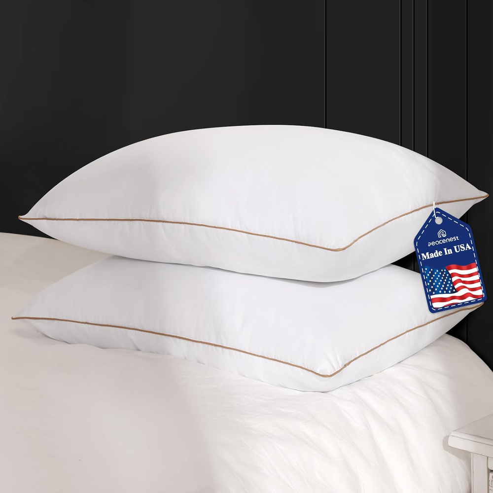 Peace Nest Bed Pillows Queen Size 20X30 Inches Set of 2 Made in USA Goose Feathe