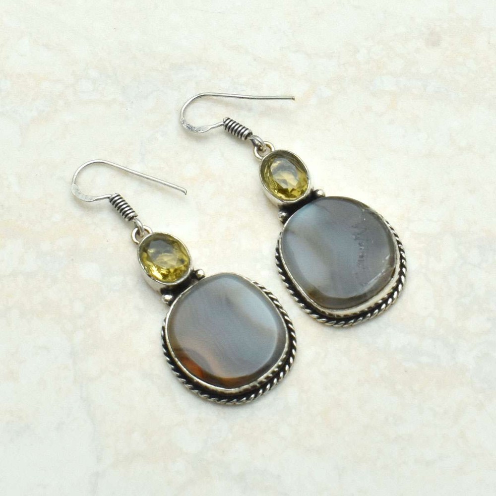 Montana Agate Citrine Gemstone Drop Dangle Earrings Jewelry Gift 1.84