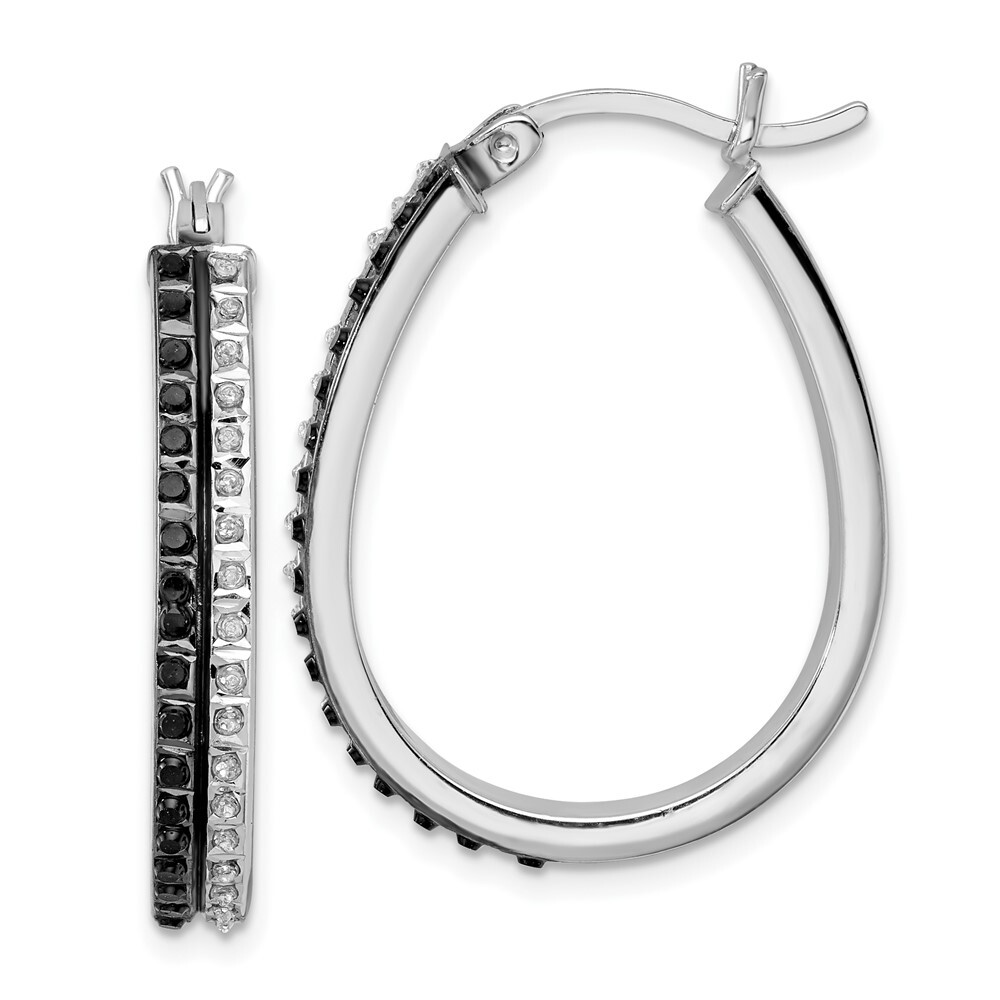 Sterling Silver Platinum-plated Diamond Black and White Diamond Hoop Earrings