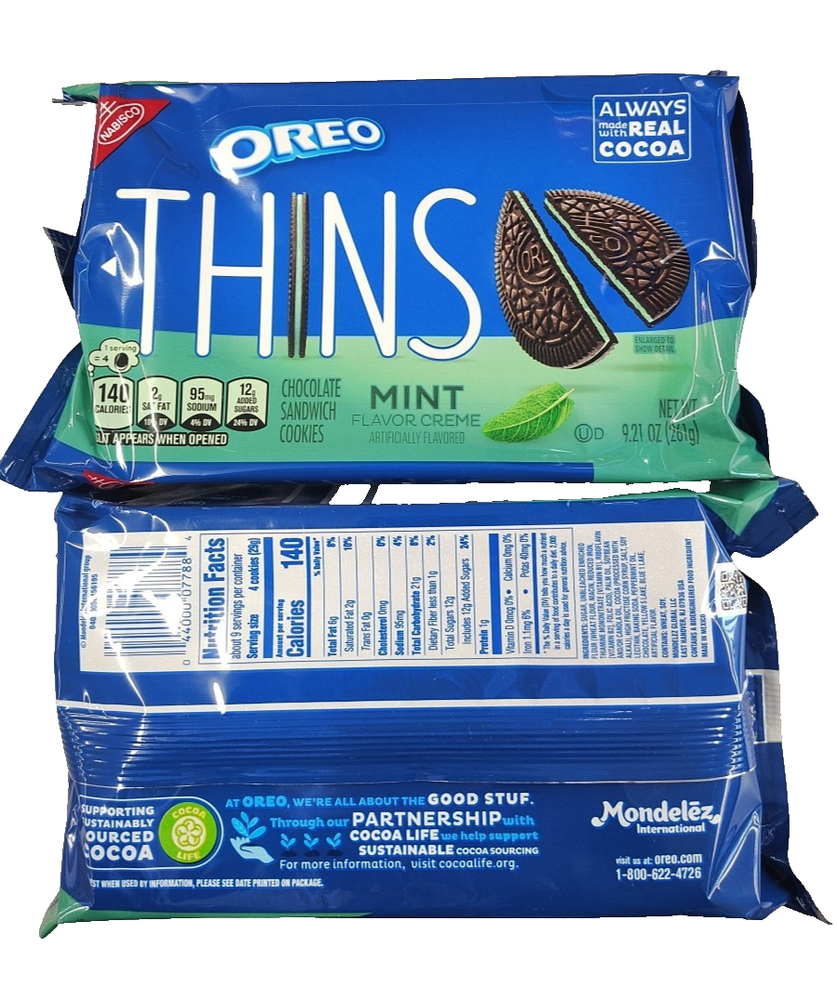 (2 pack) OREO Thins Mint Creme Chocolate Sandwich Cookies, 9.21 oz