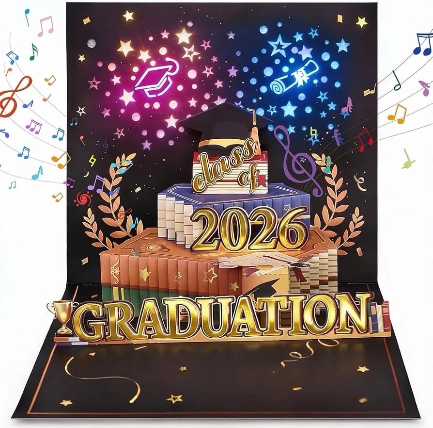 Graduation Cards 2026 Pop Up Greeting Card with Lights & Music, Graduation Gift.