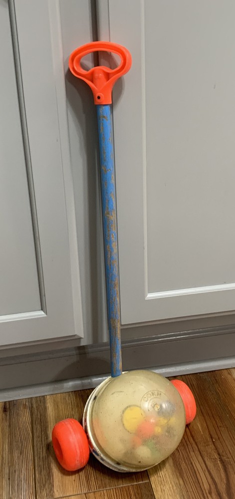 Vintage Toy Fisher Price Corn Popper Rolling Vacuum Toy Complete Made in the USA