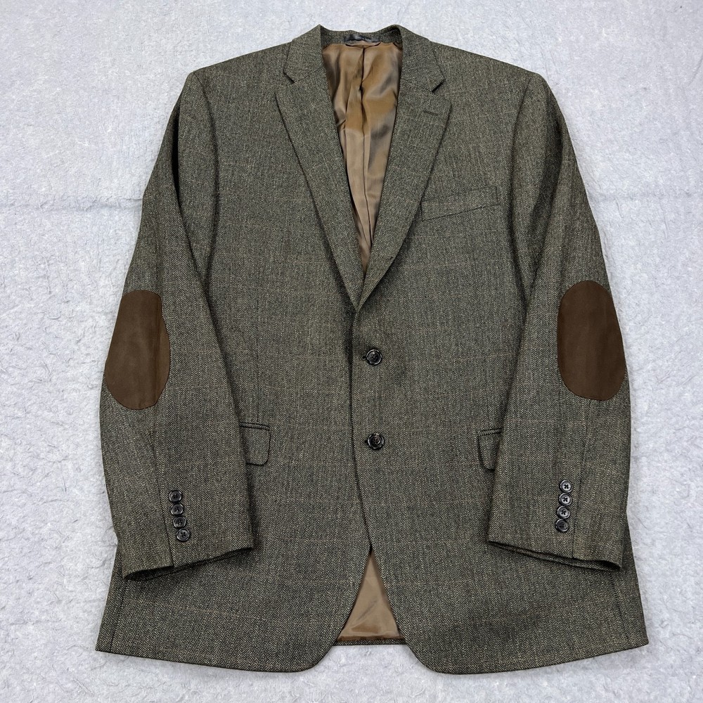 VTG LRL Ralph Lauren Blazer 46L Brown Herringbone Wool Elbow Patch Tweed India