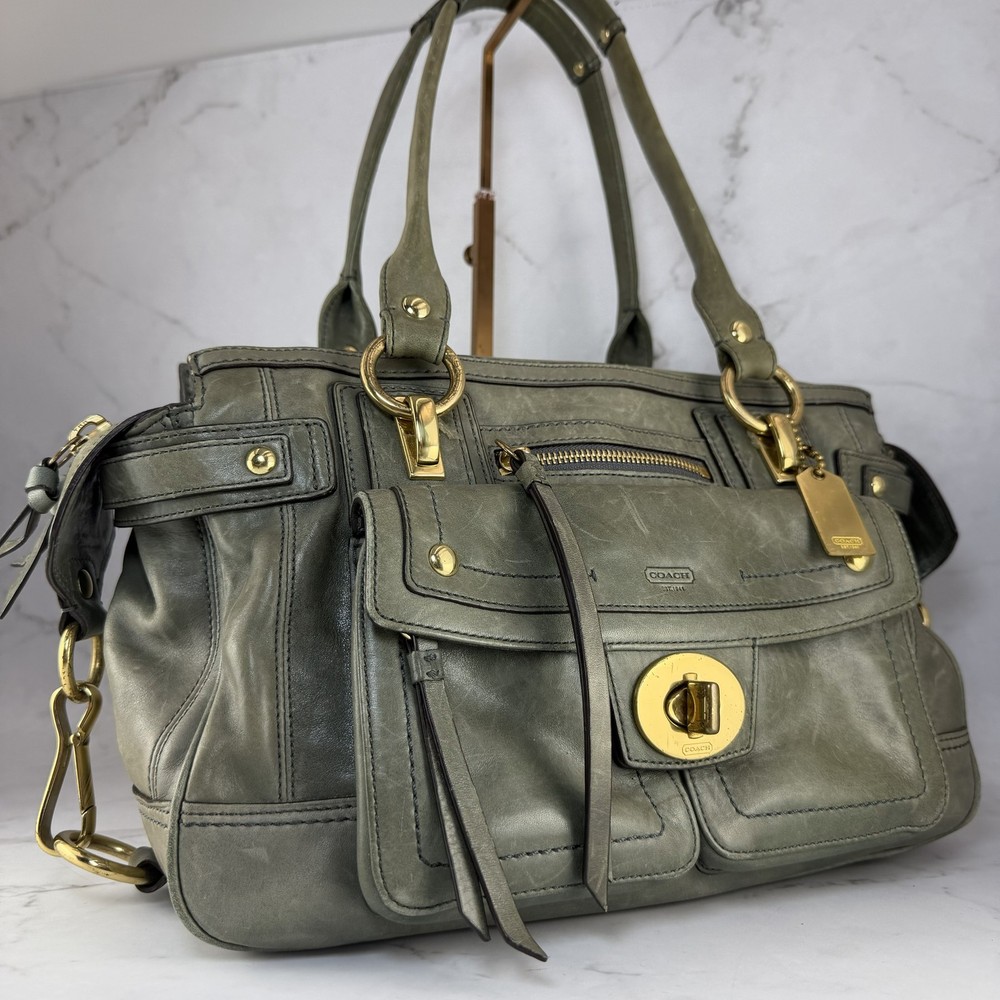 VINTAGE COACH Olive Grey HAMPTONS LINDSAY 12475 Legacy Style Y2K Bag #1064