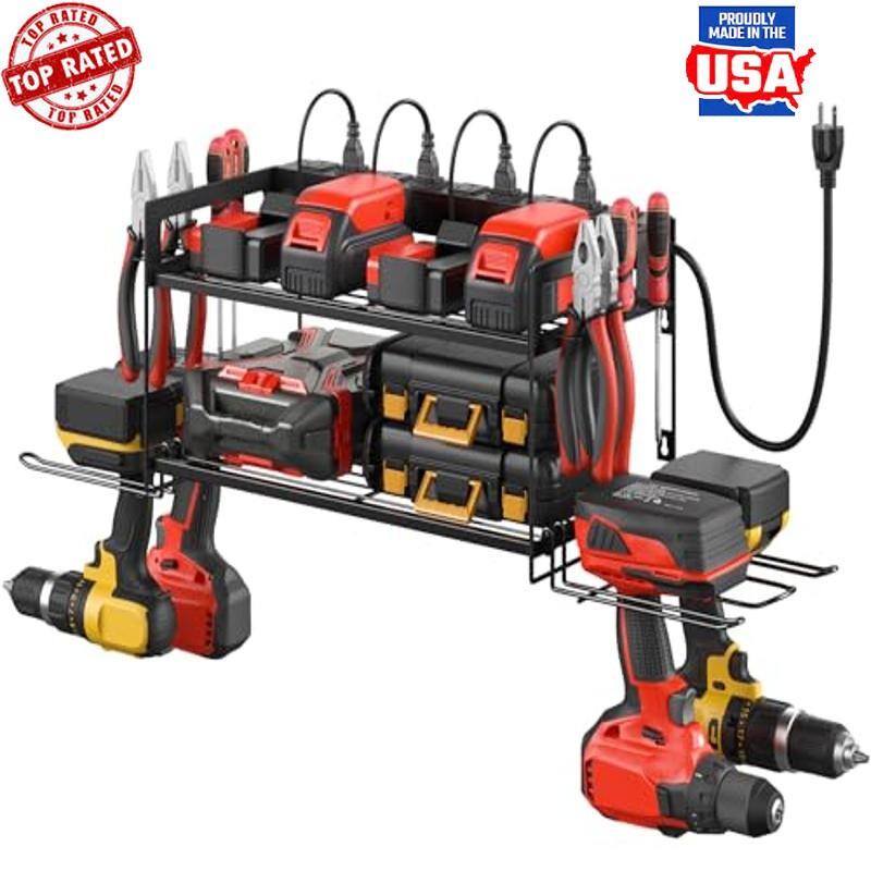 8-Outlet Metal Garage Storage & Charging Station with Power Strip