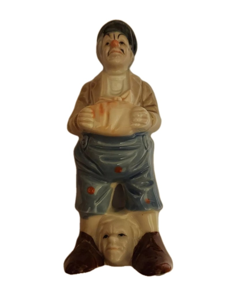 Vintage Mid-Century Sad Clown Figurine Head Between Feet Hobo Collectible  