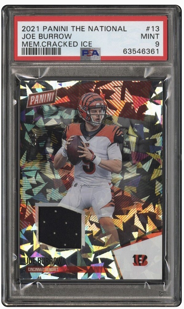 Joe Burrow 2021 Panini The National #9/9 Cracked Ice Patch-# Match-PSA Pop 1