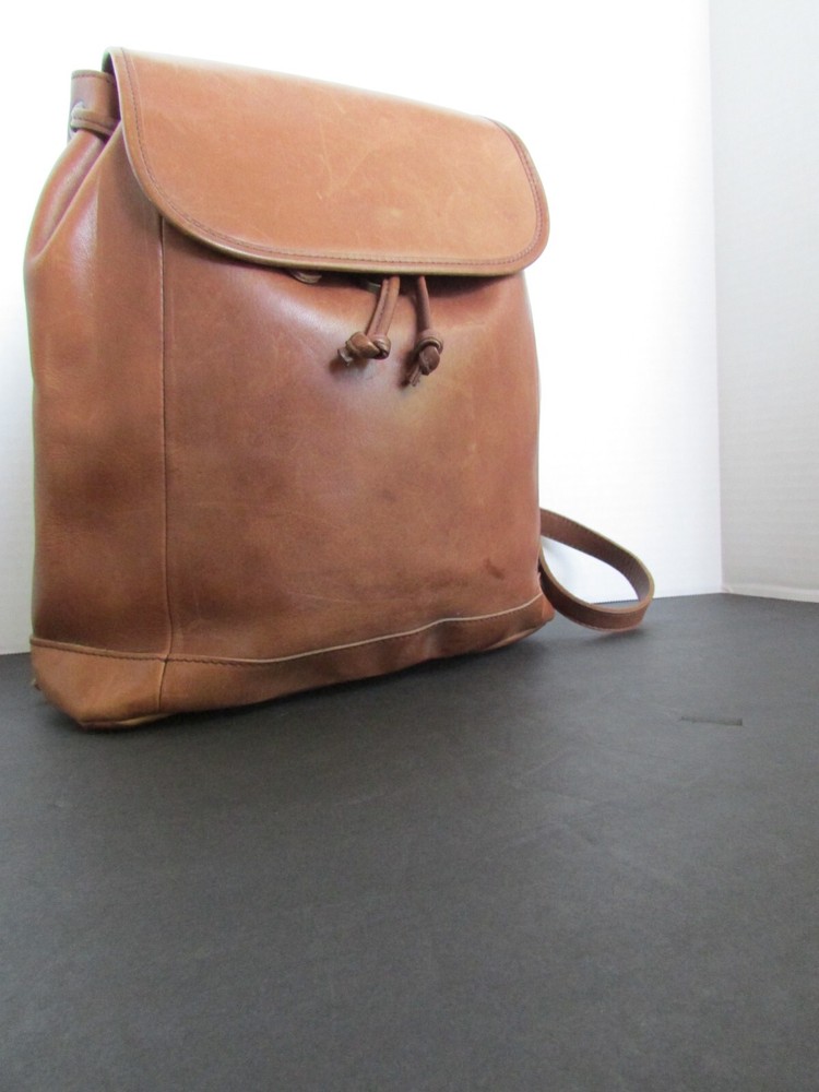 Vintage LL Bean Brown Leather Drawstring Backpack Rucksack Handbag