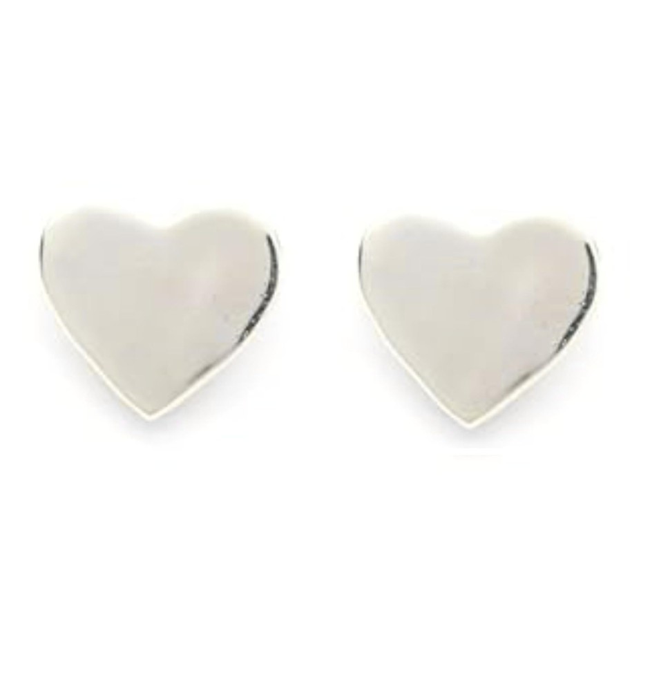 Silver 925 Tiny Heart Stud Earrings Unisex Flat Little Heart Studs