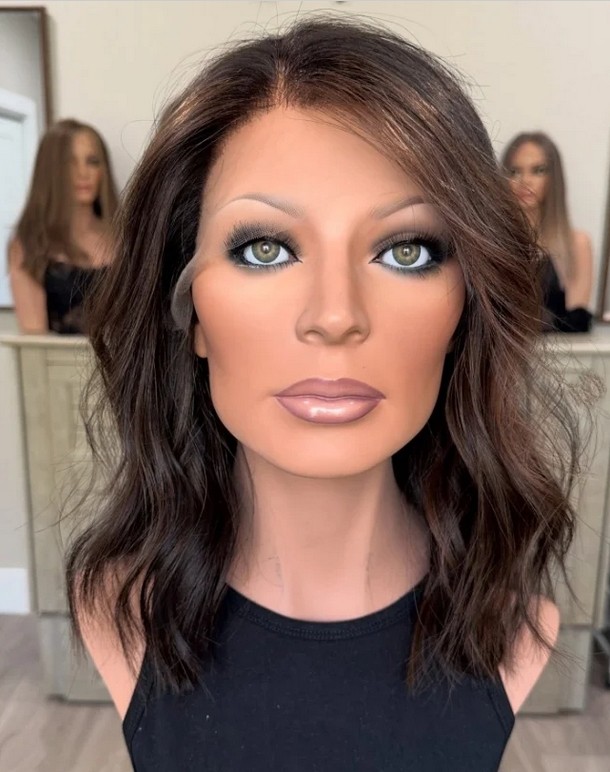 Short Wig Dark Brown Highlight13x4  Lace Front Human Hair Wigs for Women