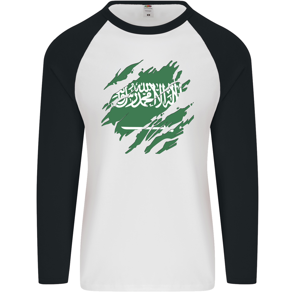 Torn Saudi Arabia Flag Arabian Day Football Mens L/S Baseball T-Shirt