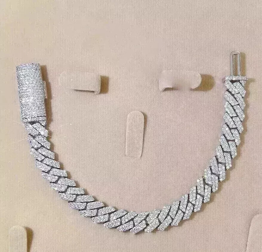 12MM Cuban Link Round-Cut Lab Created Diamond Men's Bracelet 14k White Gold Over