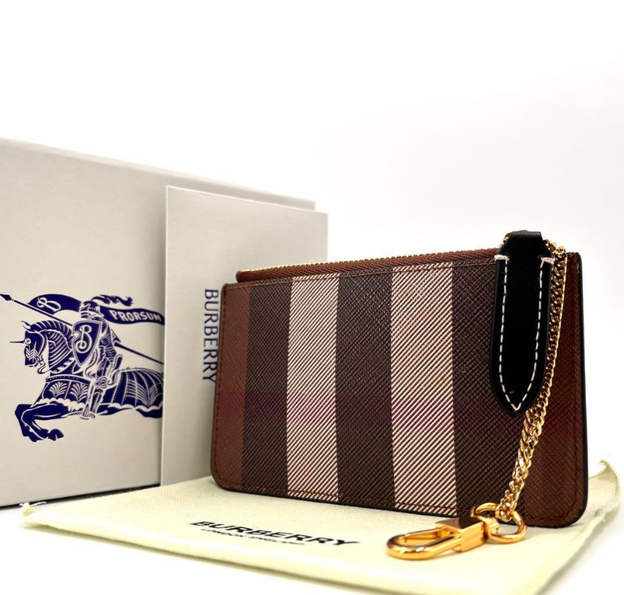 MINT Current and unused Burberry chain coin purse check brown F/S from Japan  JP