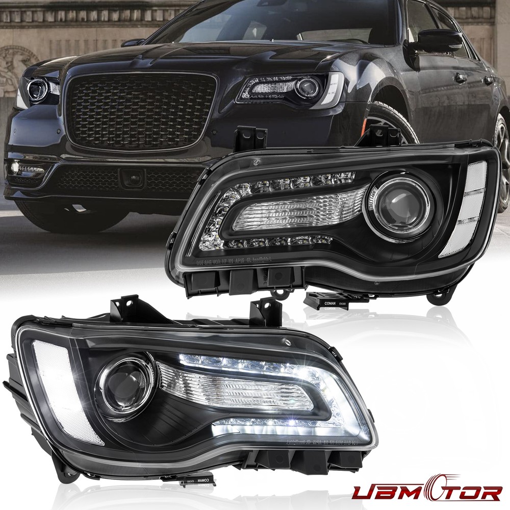 Black Headlights LED DRL Projector Headlamps W/Bulbs For 2011-2023 Chrysler 300