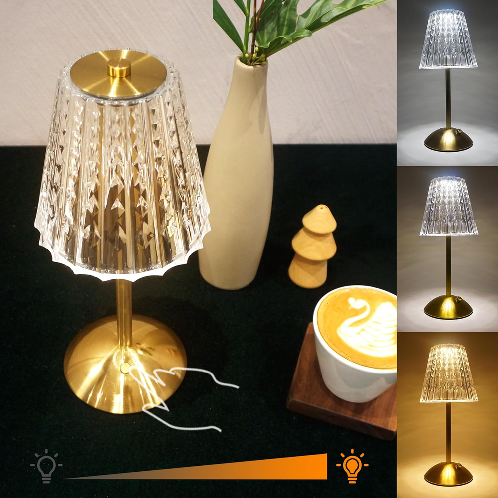 Cordless Table Lamp, Rechargeable Battery Operated Lamp, 3 Color Modes & Steples