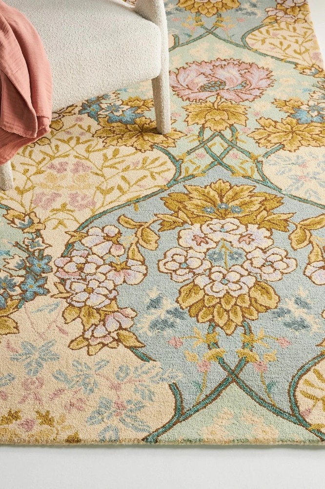 New Handmade Wool Tufted Rug Besiana Floral Medallion Sage Vintage Style