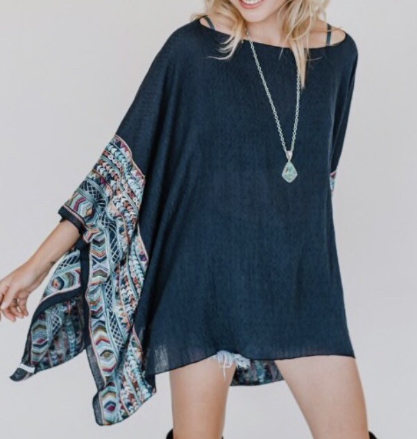 Flash Sale!!! Three Bird Nest Fallon Embroidered Sleeve Poncho-image