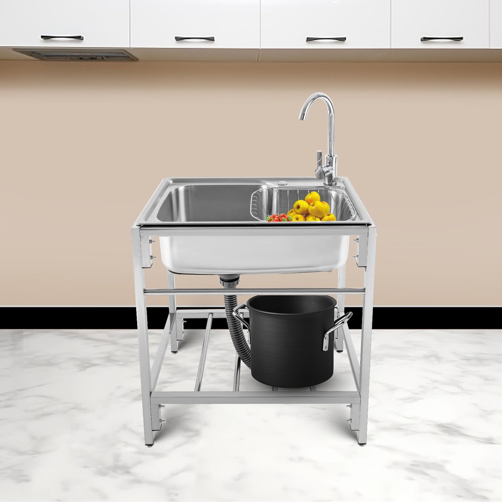 Stainless Steel Single Basin Kitchen Sink Home Laundry Sink with Faucet & Stand!