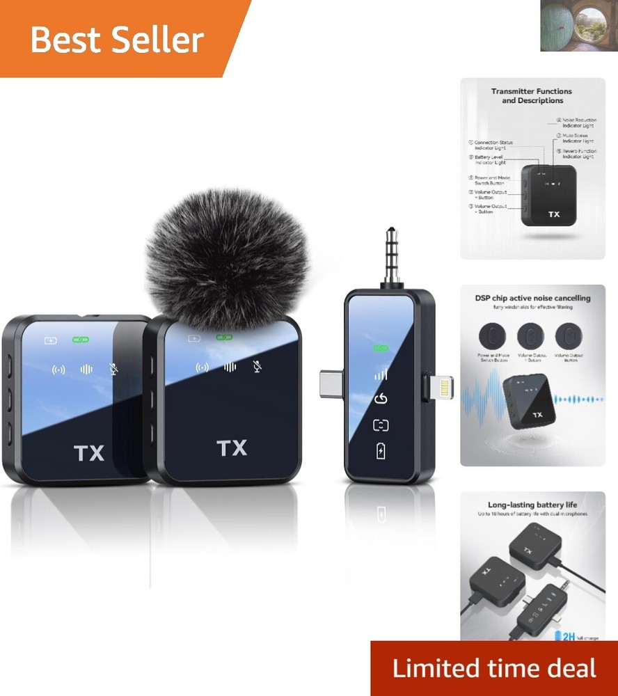 3 in 1 Wireless Lav Mic for iPhone Android with 328ft Range 18H Battery