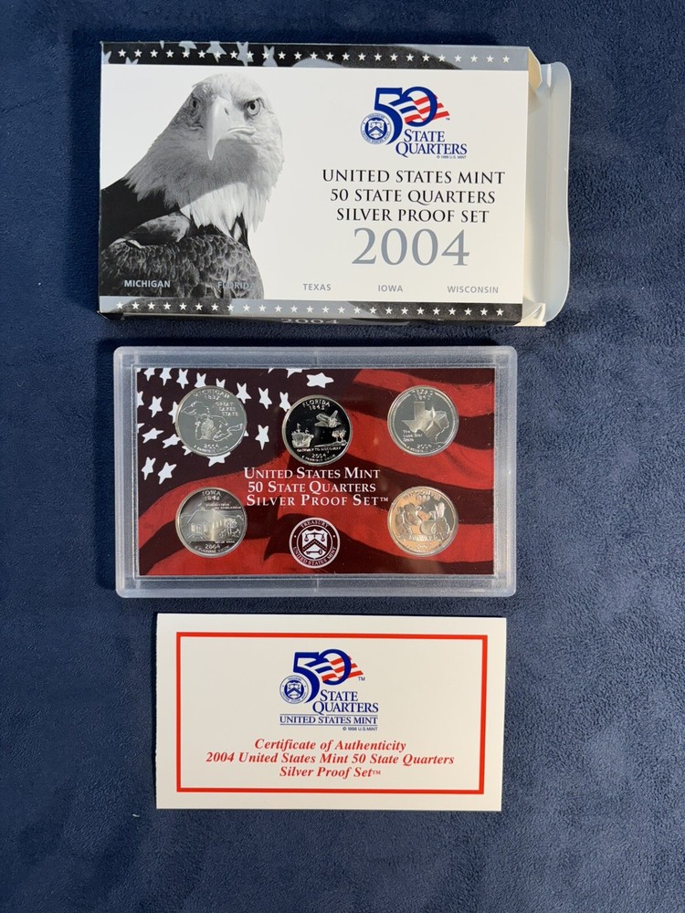 2004 US Mint 50 State Quarters Silver Proof Set with OGP and COA