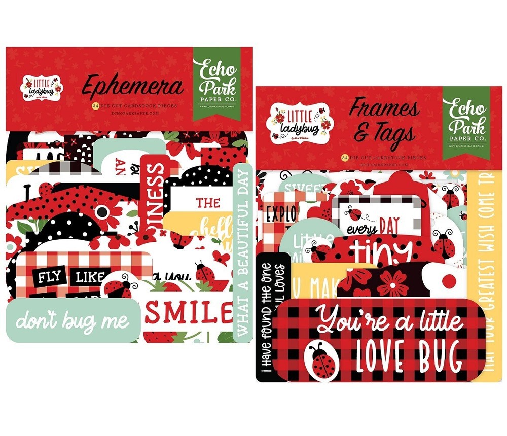 Echo Park LITTLE LADYBUG *2 Packs* Ephemera Die Cuts + Frames & Tags 66pcs