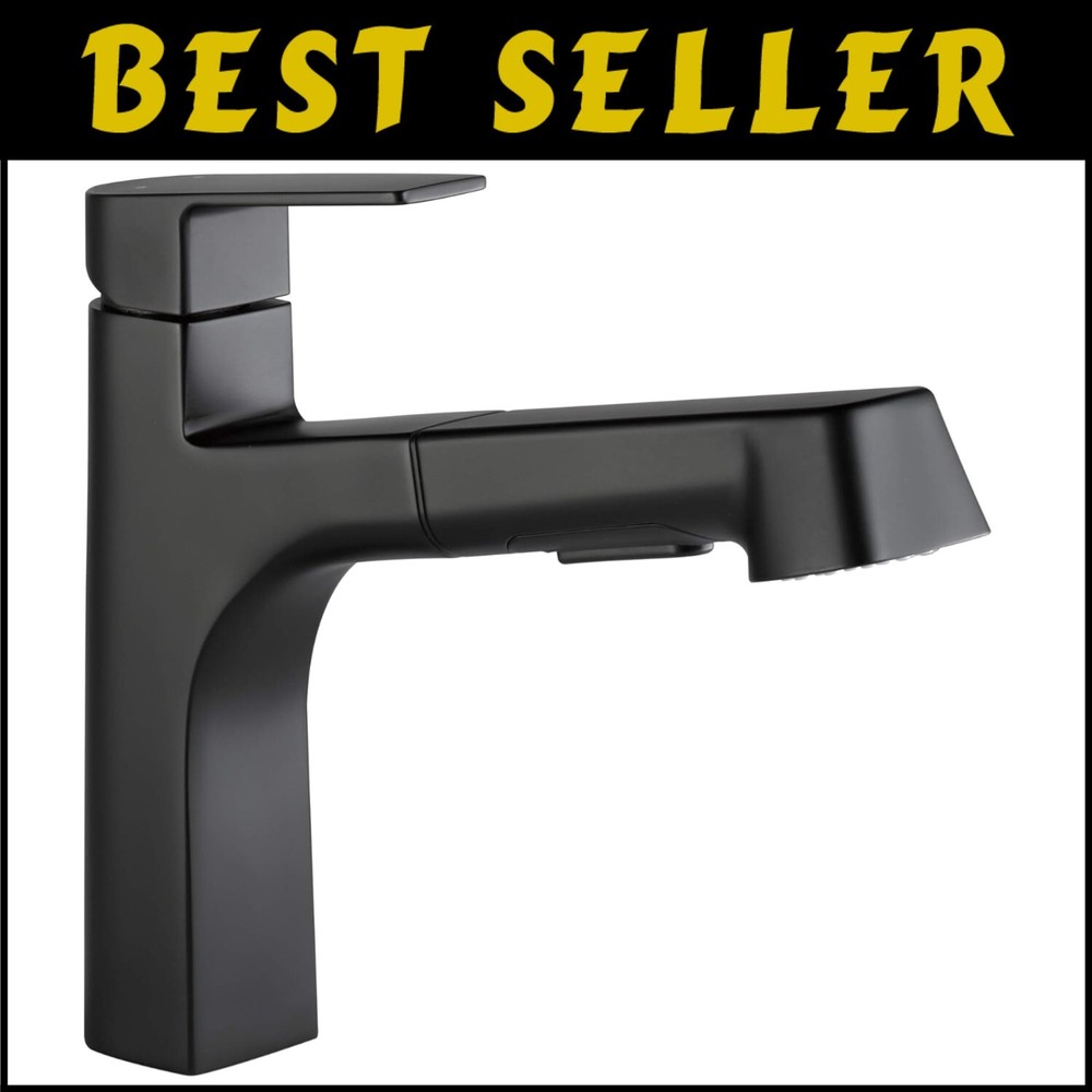 Black Single Handle Deck Mount Kitchen Faucet with Pull-Out Sprayer