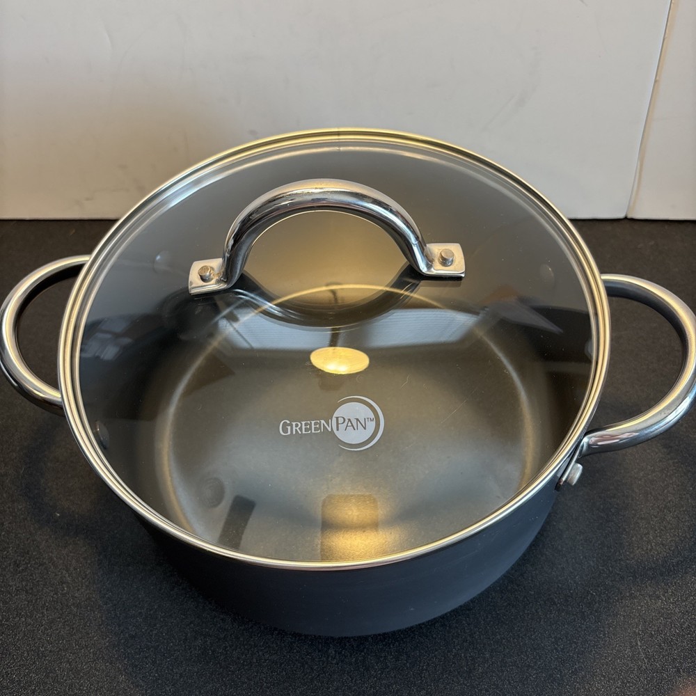 Green Pan Hard Anodized Aluminum Ceramic 5 Quart Non-Stick Pot With Glass Lid