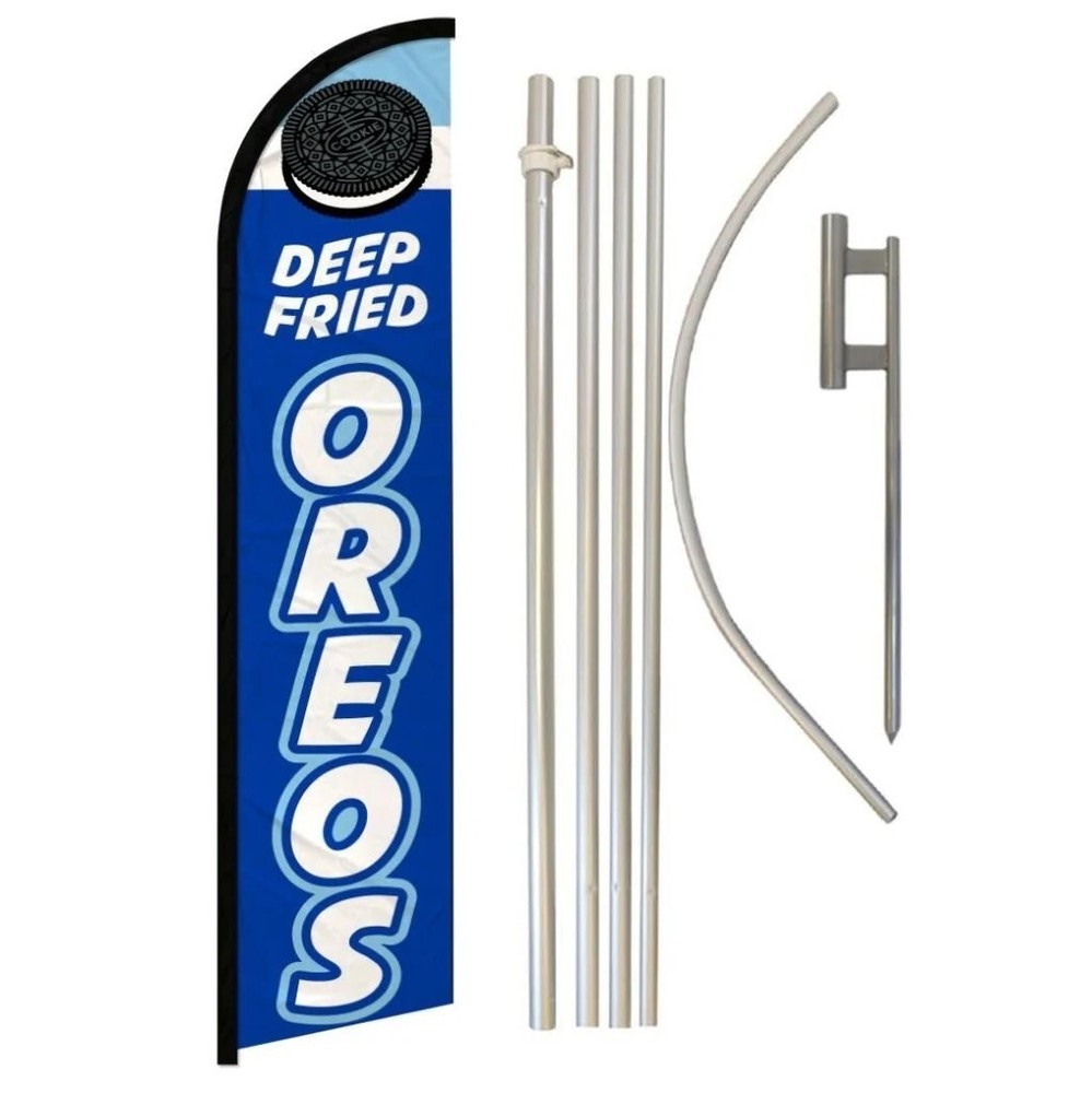 Deep Fried Oreos Advertising Windless Banner Flag & Flag Pole Kit & Ground Spike