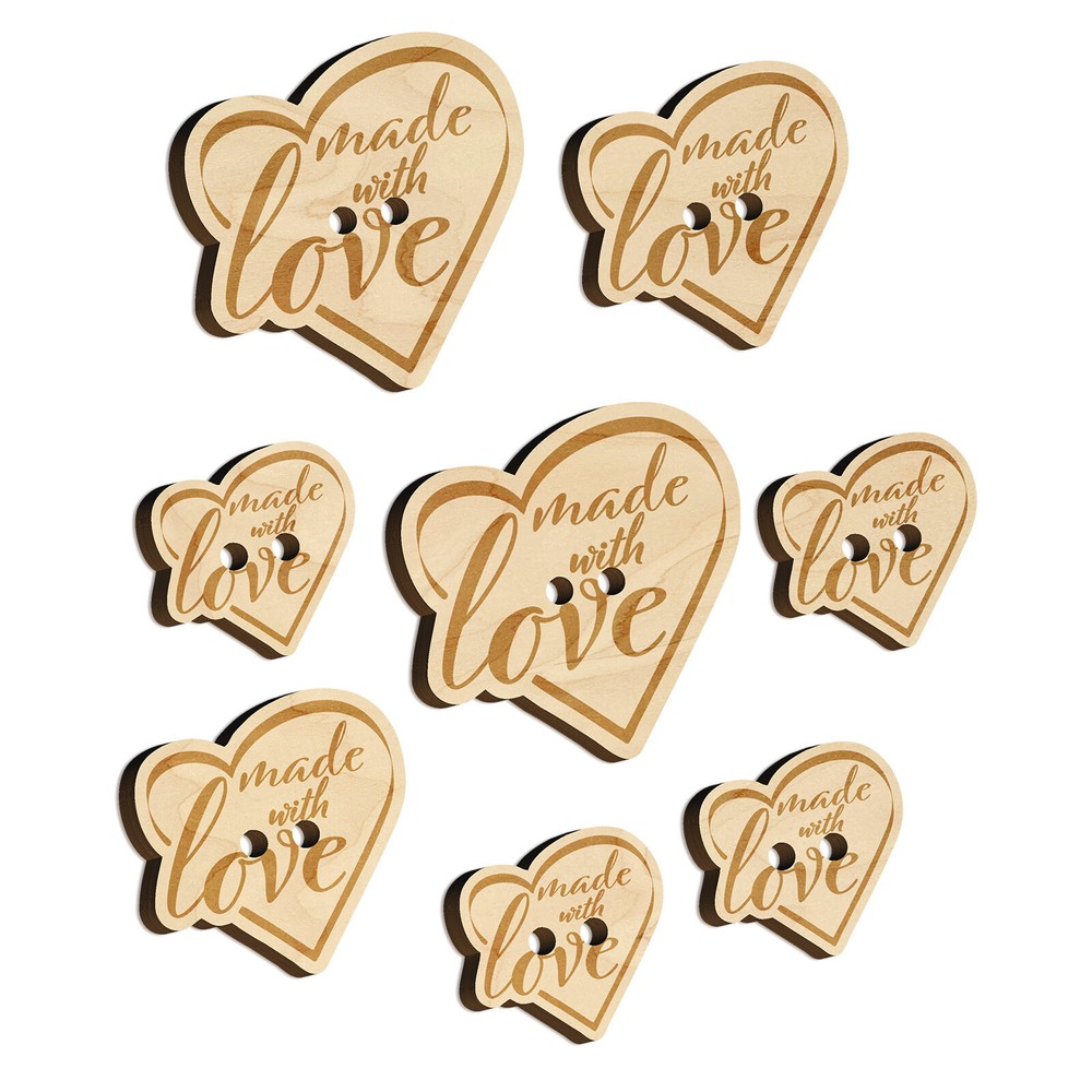 Made with Love in Heart Wood Buttons for Sewing Knitting Crochet DIY Craft