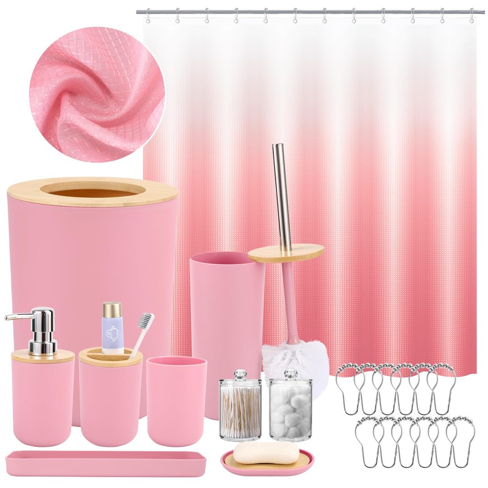 Pink Ombre Waterproof Shower Curtain Bathroom Accessory Set