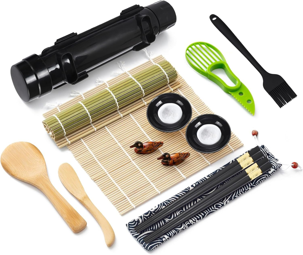 14-Piece Sushi Making Kit for Two with Bamboo Mat & Knife