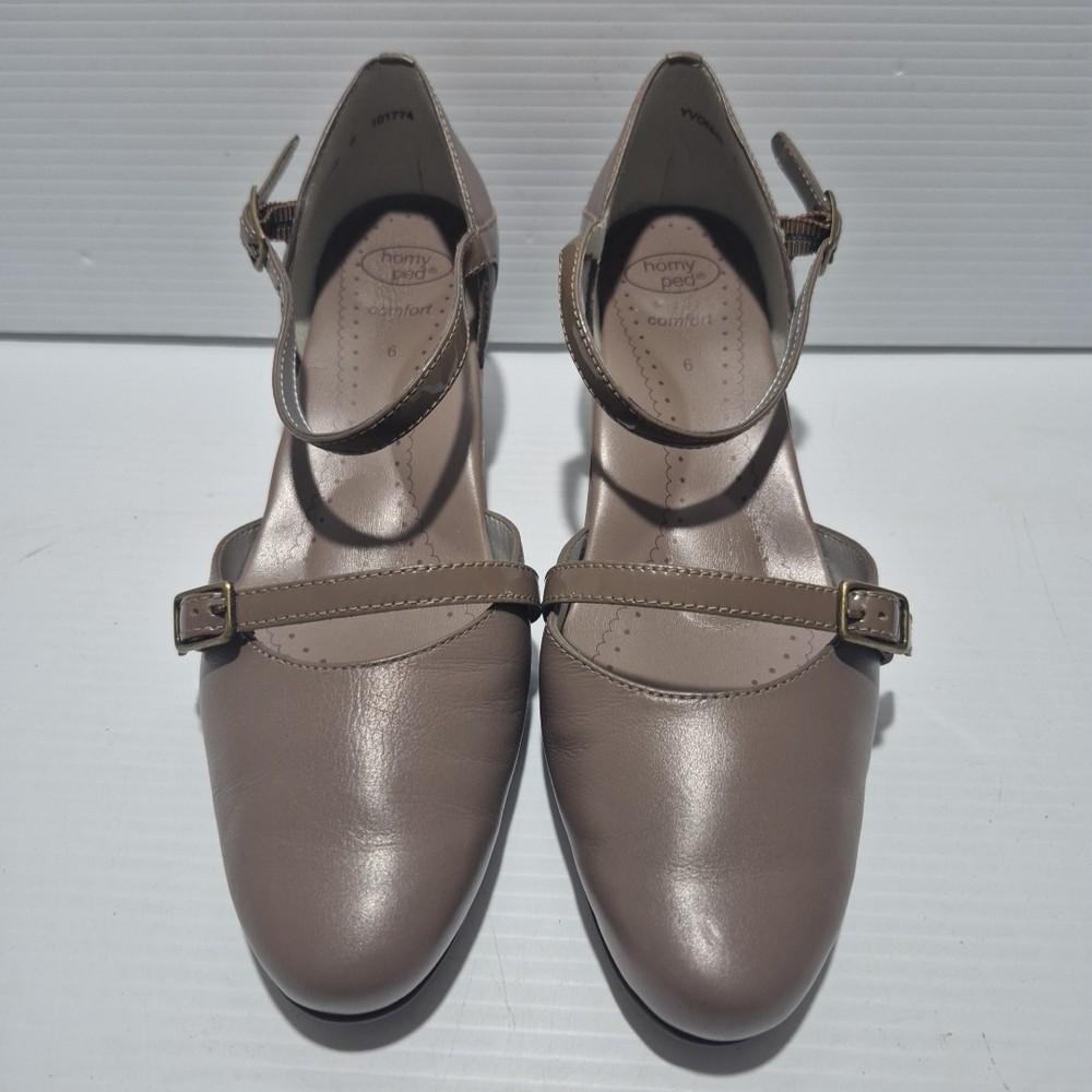 Homyped Yvonne Size 6 Brown Closed Toe Heel Ankle Strap 5cm Heel