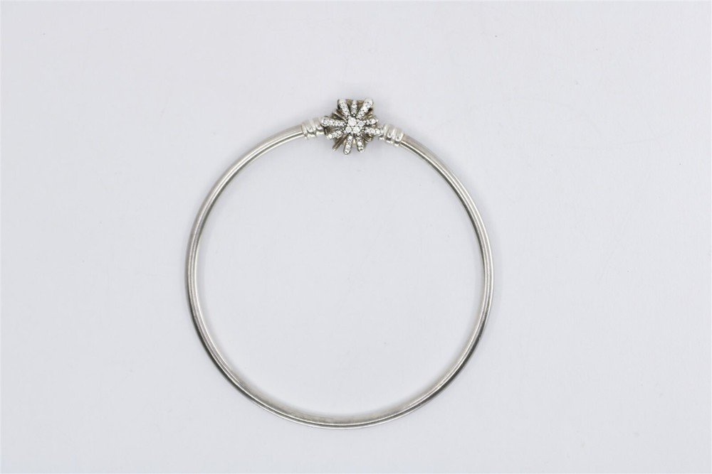 Vintage Sterling Silver Pandora Bangle 2.5in with Firework Bead Clasp and CZ Accents