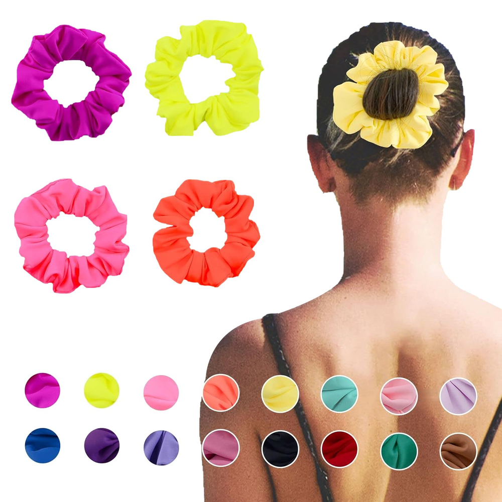 Waterproof Neon Scrunchies for Gym Pool Workouts Water-Resistant Hair Ties