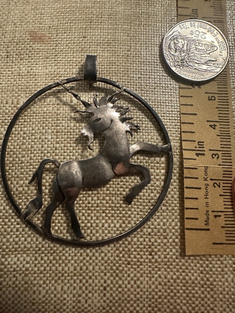 LARGE STERLING SILVER VINTAGE ARTISAN UNICORN PENDANT