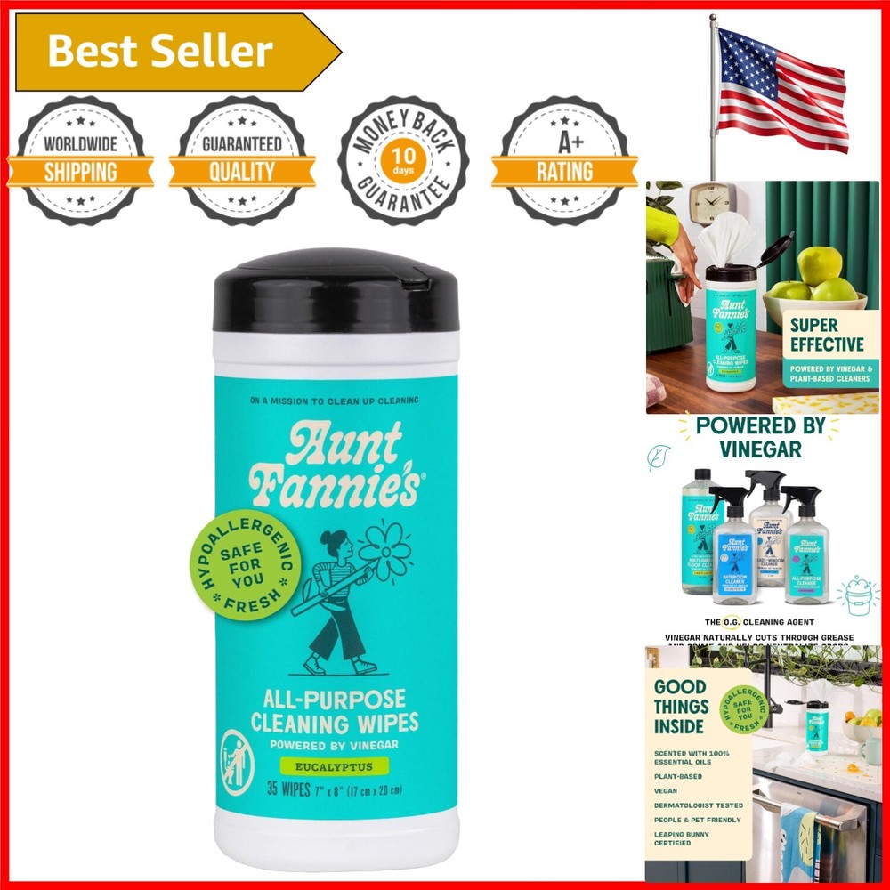 Aunt Fannie's Eucalyptus-Scented Natural Cleaning Vinegar Wipes - 35 Count