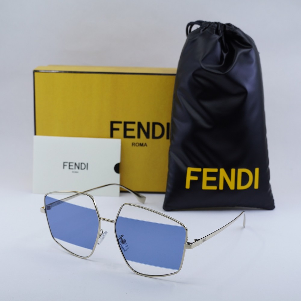 FENDI FE40016U 32V Gold Blue Transparent Sunglasses 60-140-140 New Authentic