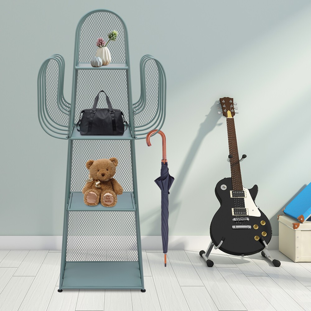 4-Tier Green Cactus Bookcase Freestanding Storage Organizer