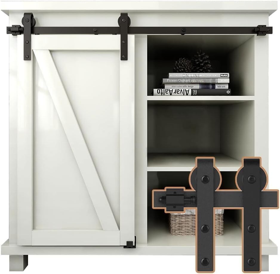 3FT Compact Sliding Barn Door Hardware Kit for Single Door TV Stands Small Spaces  