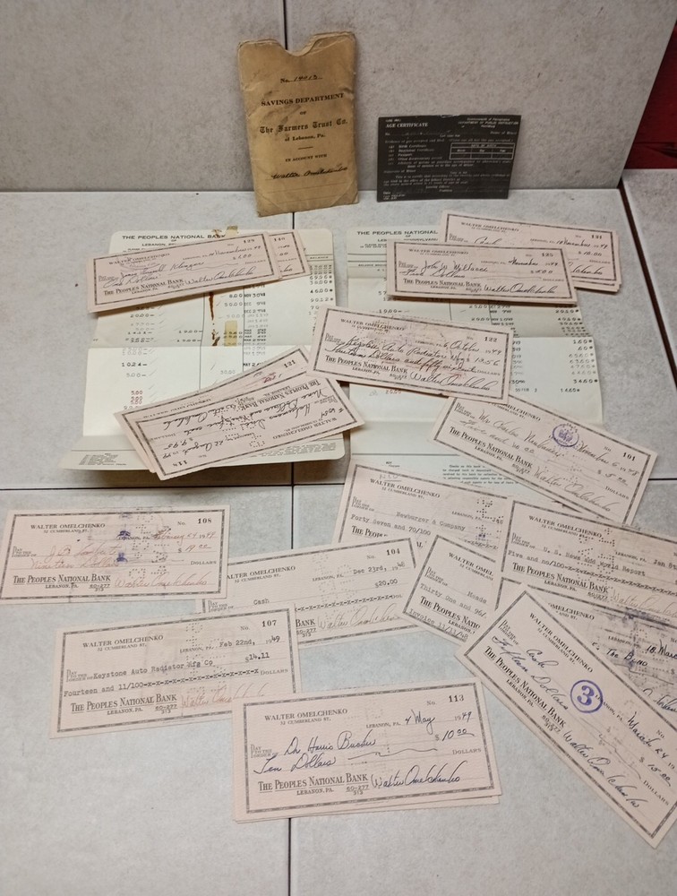 Vintage People National Bank 30+  Checks 1940's W/Savings Department And More