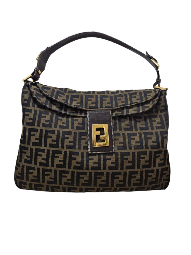 Fendi Brown FF Zucca Mamma Baguette Shoulder Bag Vintage Leather
