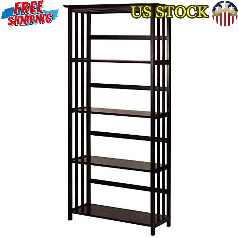 5-Shelf Solid Wood Bookcase Durability Classic Mission Style Storage Display New