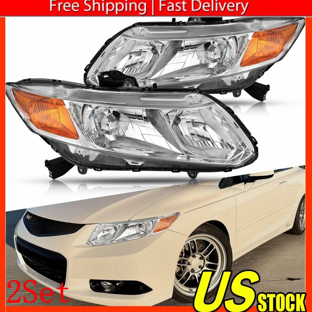 2012-15 Honda Civic 4-Door Sedan Chrome Headlight Assembly 2-Piece Set