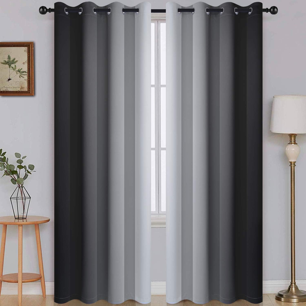 Simplehome Ombre Room Darkening Curtains for Bedroom, Gradient Black to Grey Whi