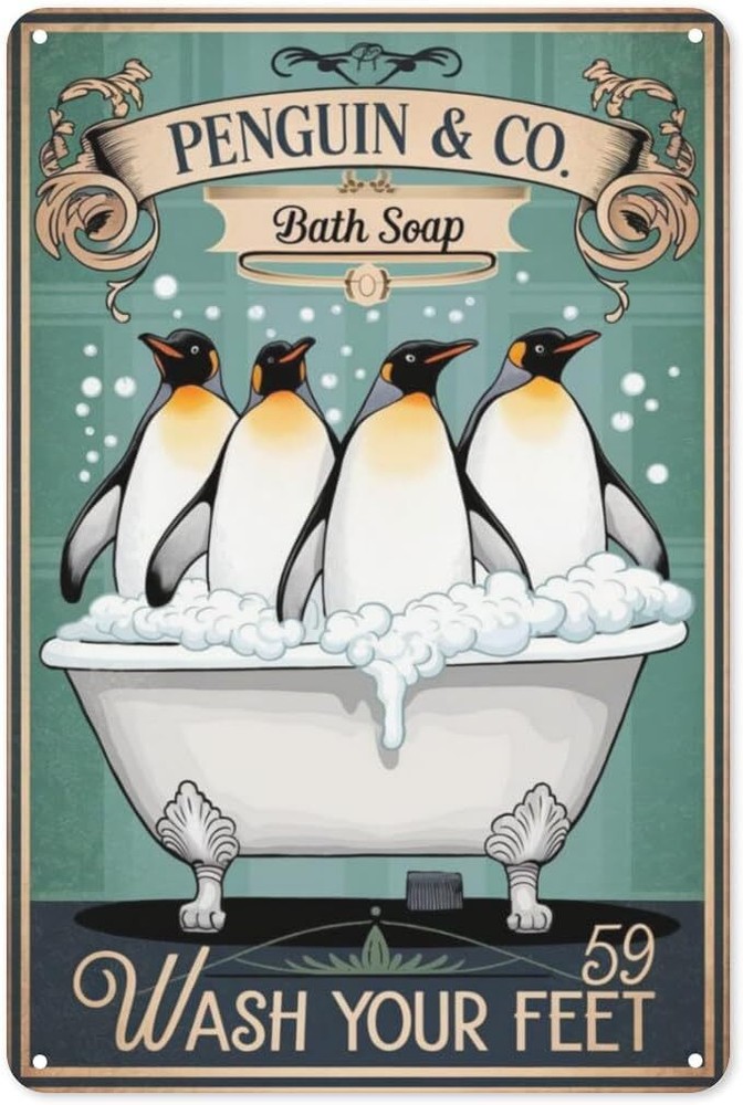 Antarctic Humor Tin Sign 8x12in Whimsical Metal Wall Art for Kids Bathroom or Zoo Decor