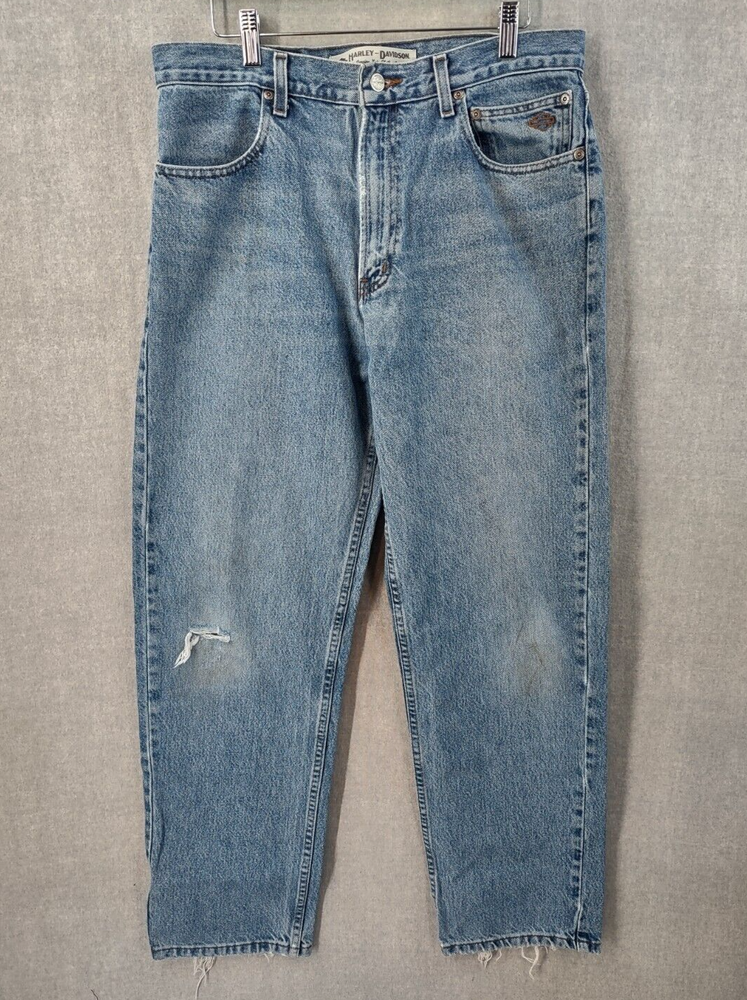 Harley Davidson Jeans Mens 33x32 Blue Denim Vintage Biker Pants Distressed USA