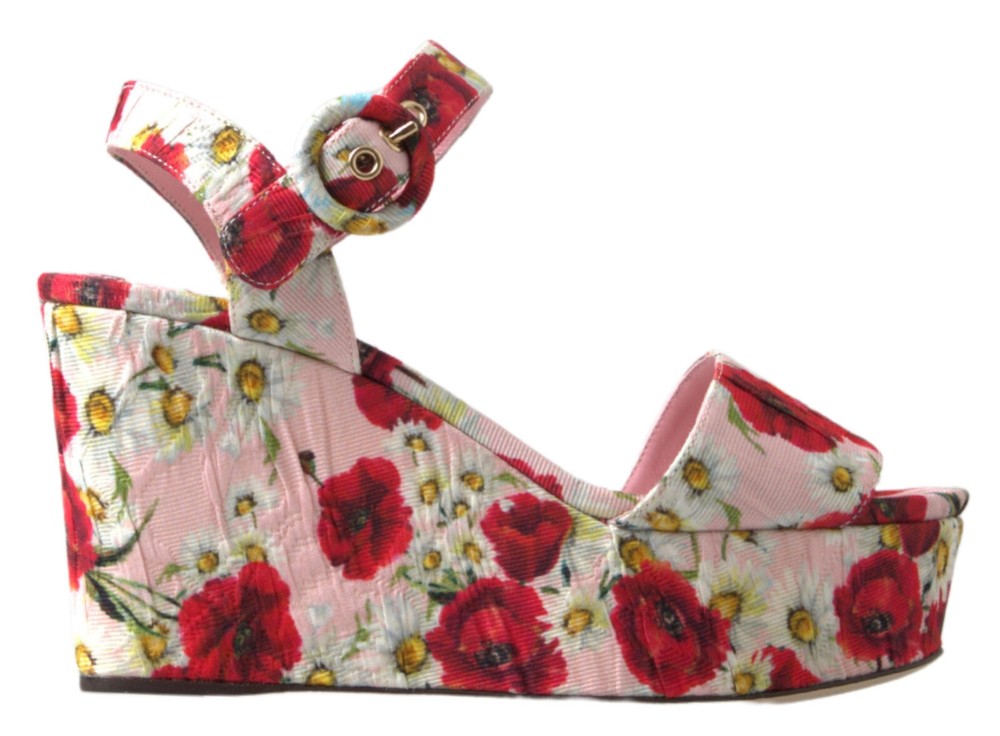 DOLCE & GABBANA Shoes Sandals Wedges Floral Ankle Strap EU37.5 / US7 RRP $900